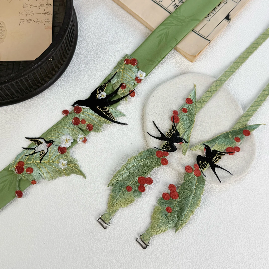 云深雾浅 樱桃芭蕉 原创百搭汉服刺绣肩带可替换古风配饰细腰带