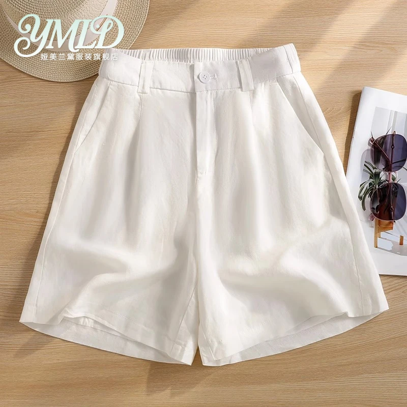 白色亚麻阔腿短裤女夏季薄款2026新款巨好看外穿中裤棉麻五分裤