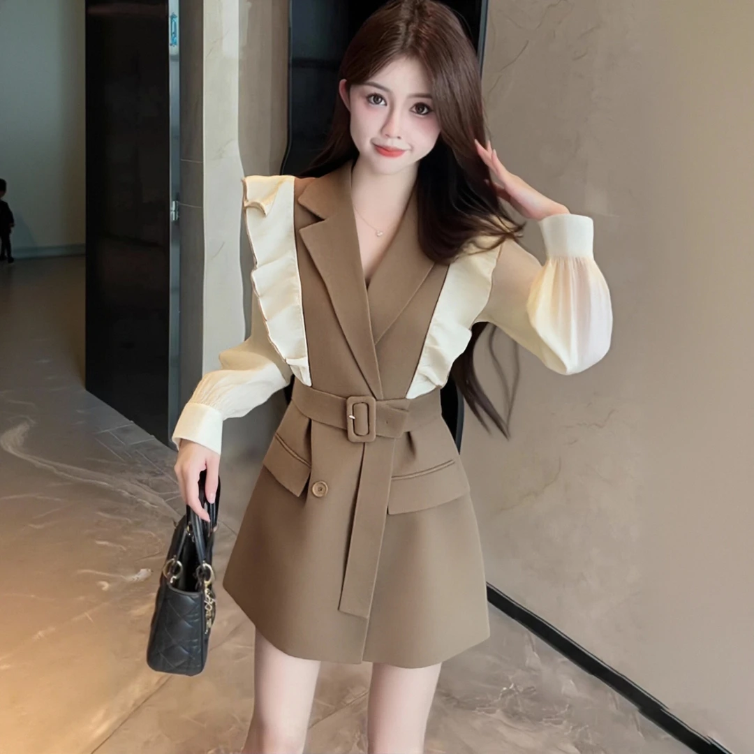 B轻熟风连衣裙女小个子2025秋季新款法式收腰设计感显瘦裙子1948