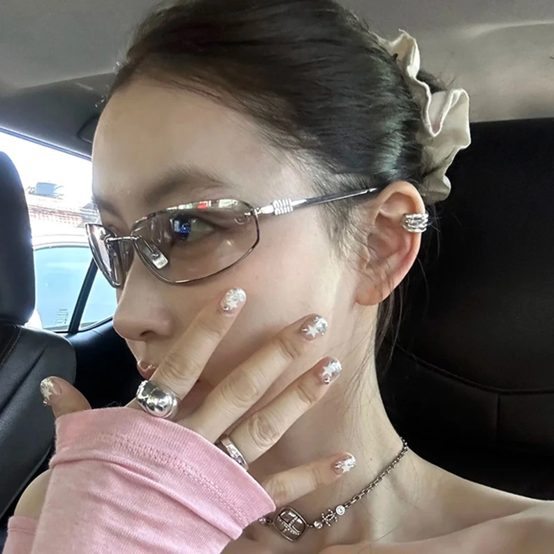 欧美风无框墨镜女高级感椭圆猫眼小框防紫外线太阳眼镜男款90336