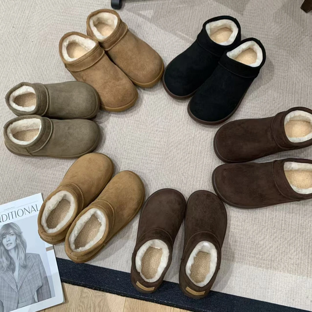 冬季「加厚加绒一脚蹬」情侣雪地靴棉鞋E6315