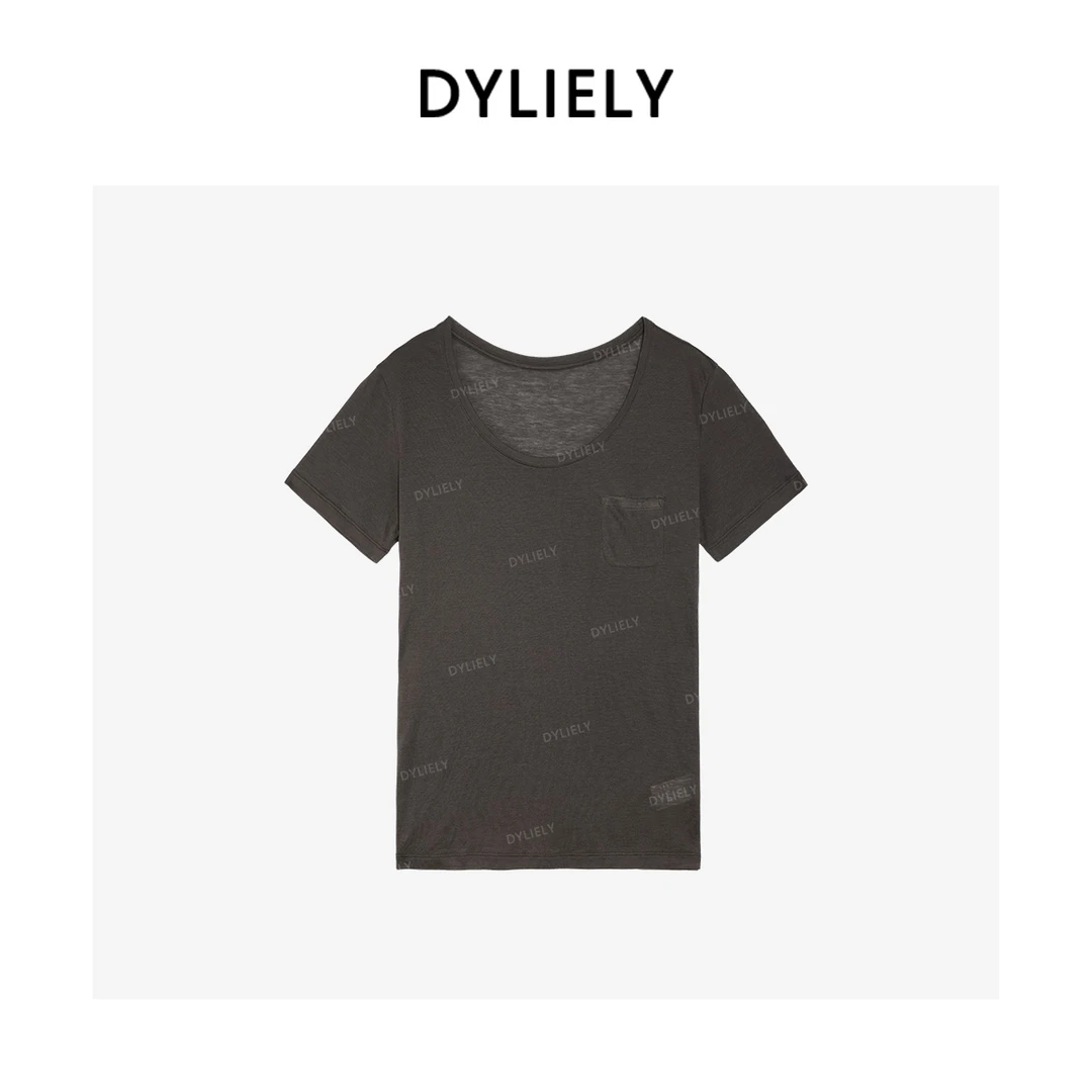 DYLIELY【素羽】亲肤透气U领上衣女夏季纯色T恤女T25072