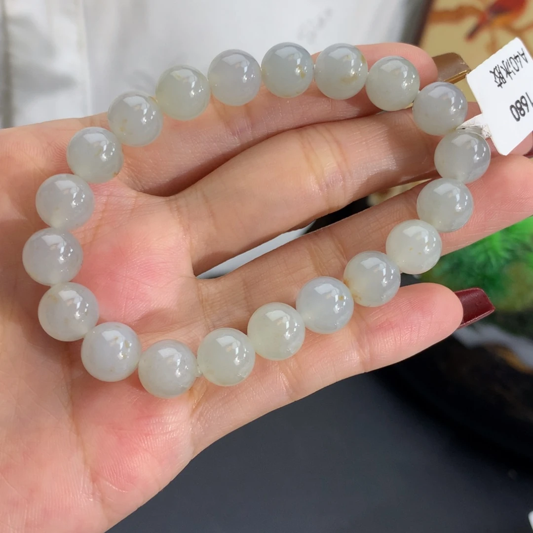 翡翠未镶嵌手串卡9胶润黄翡洒金手串