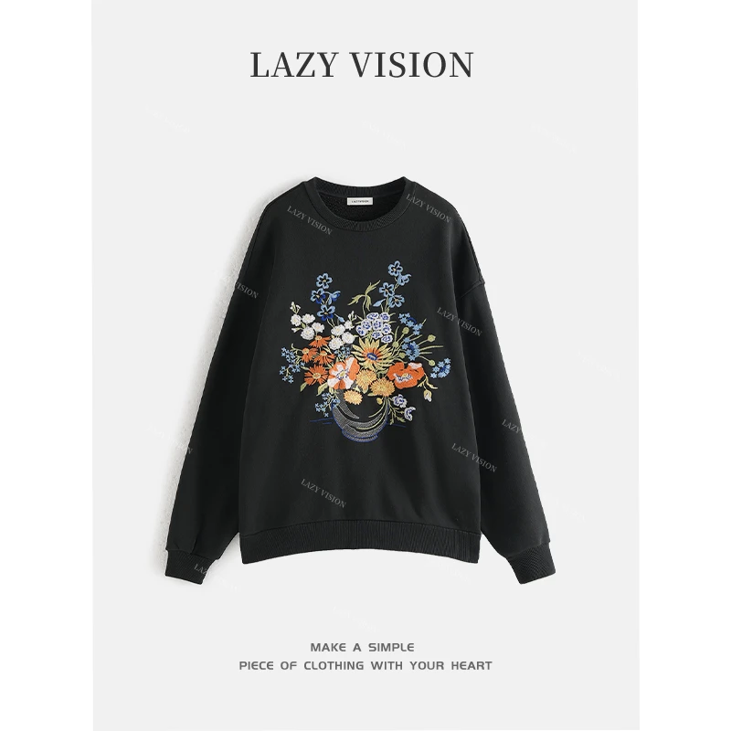 LAZYVISION*圆领长袖刺绣百搭卫衣ZMD-32337小小