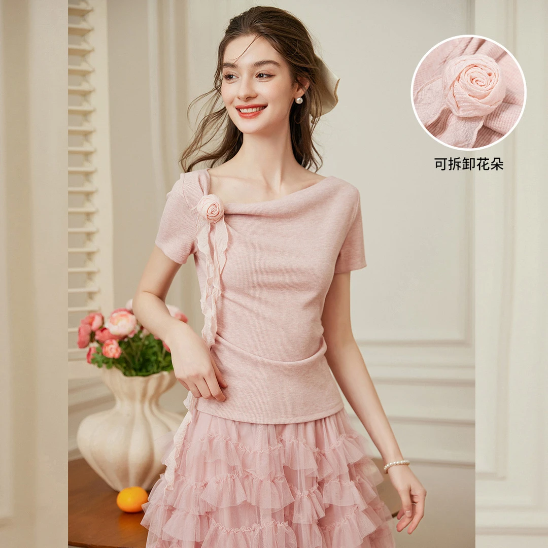 【商场同款新品】白鹿语甜美时尚套头花朵女式T恤YU20334