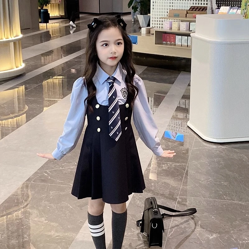 儿童套装连衣裙衬衫裙子女童洋气女孩学院风春秋长袖时尚中大童