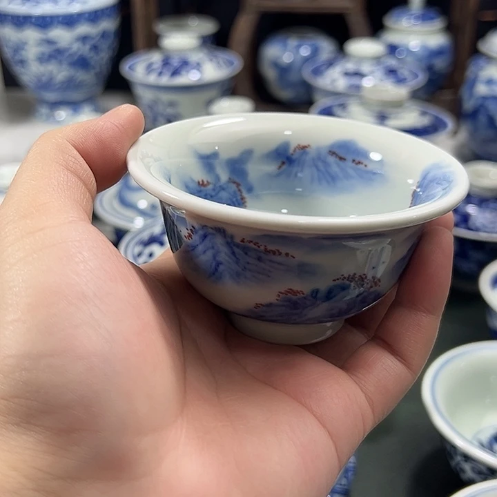 微瑕柴窑工笔山水内外画压手