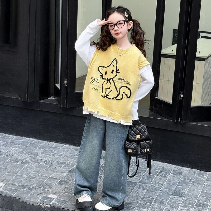 女童春季套装2025新款洋气时尚卡通三件套6-12岁中大童春款衣服潮