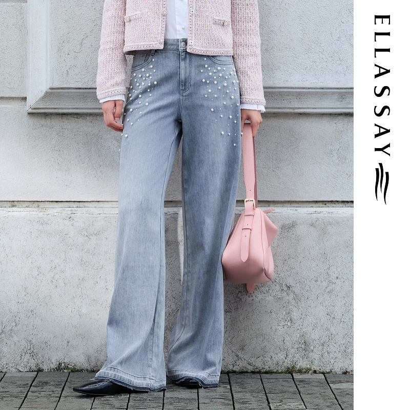 ELLASSAY歌力思2026早春新款钉珠装饰经典牛仔裤女EWE371N03100
