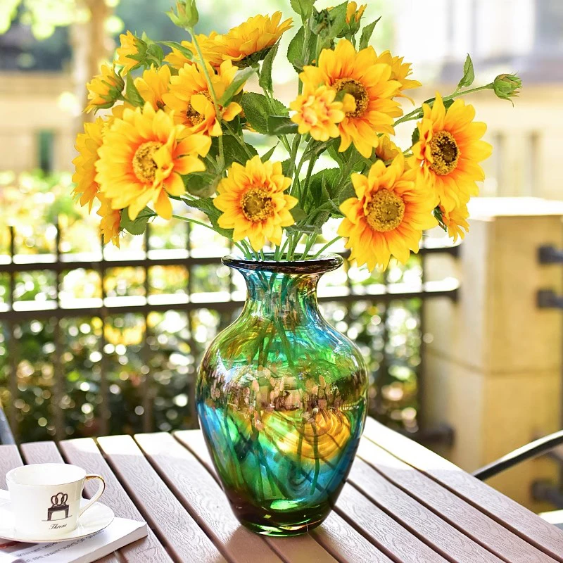 手工琉璃花瓶摆件客厅插花家居装饰品电视柜叶子配套金星金箔
