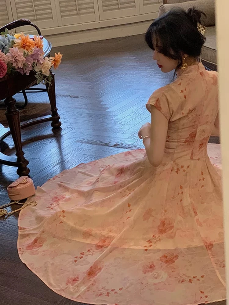 5912夏季新款新中式国风改良旗袍连衣裙法式收腰显瘦甜美裙子女