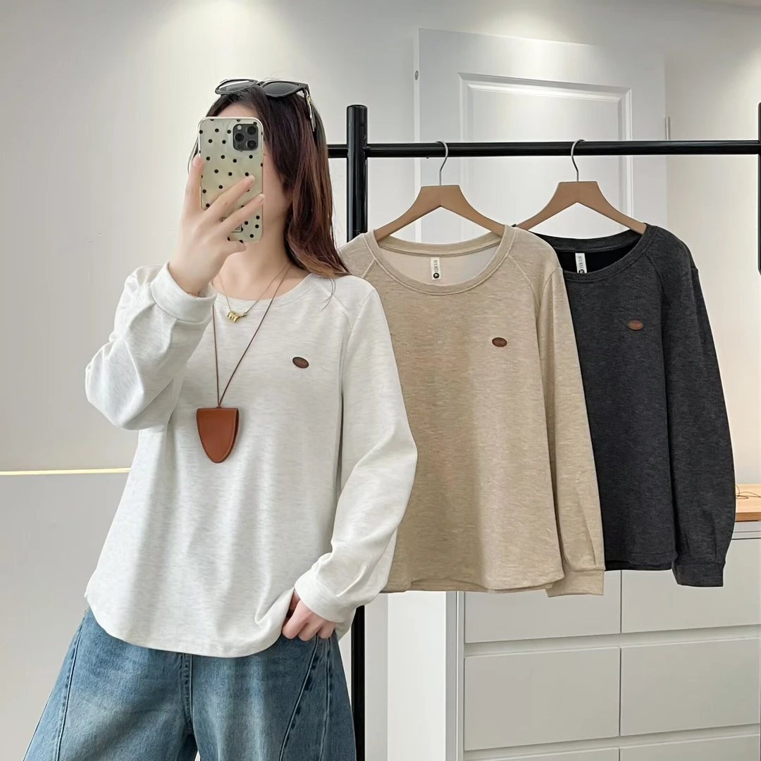 100-200斤大码女装秋冬加绒百搭圆领T恤显瘦加厚保暖打底衫2558