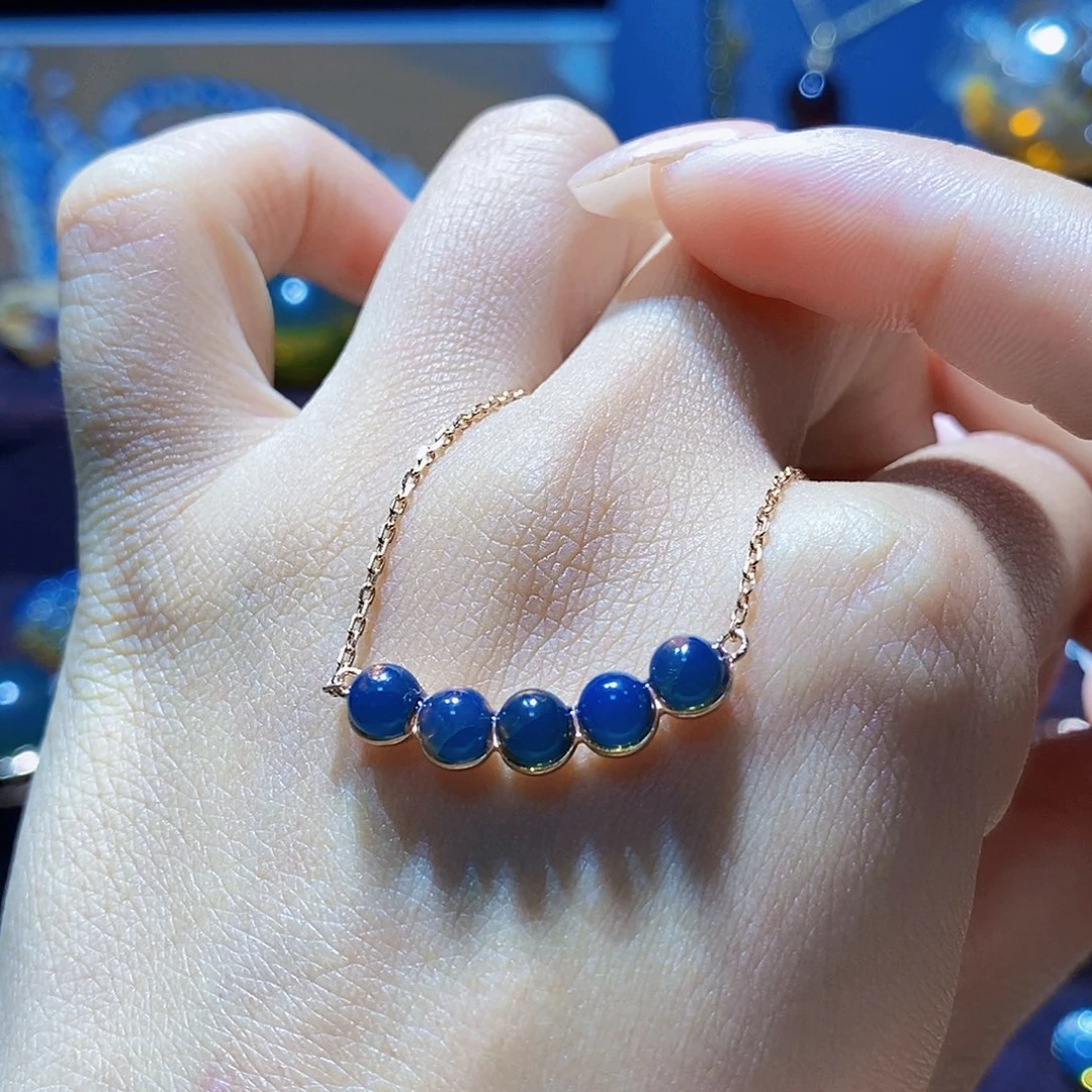 银S925镀金镶嵌颈饰蓝珀