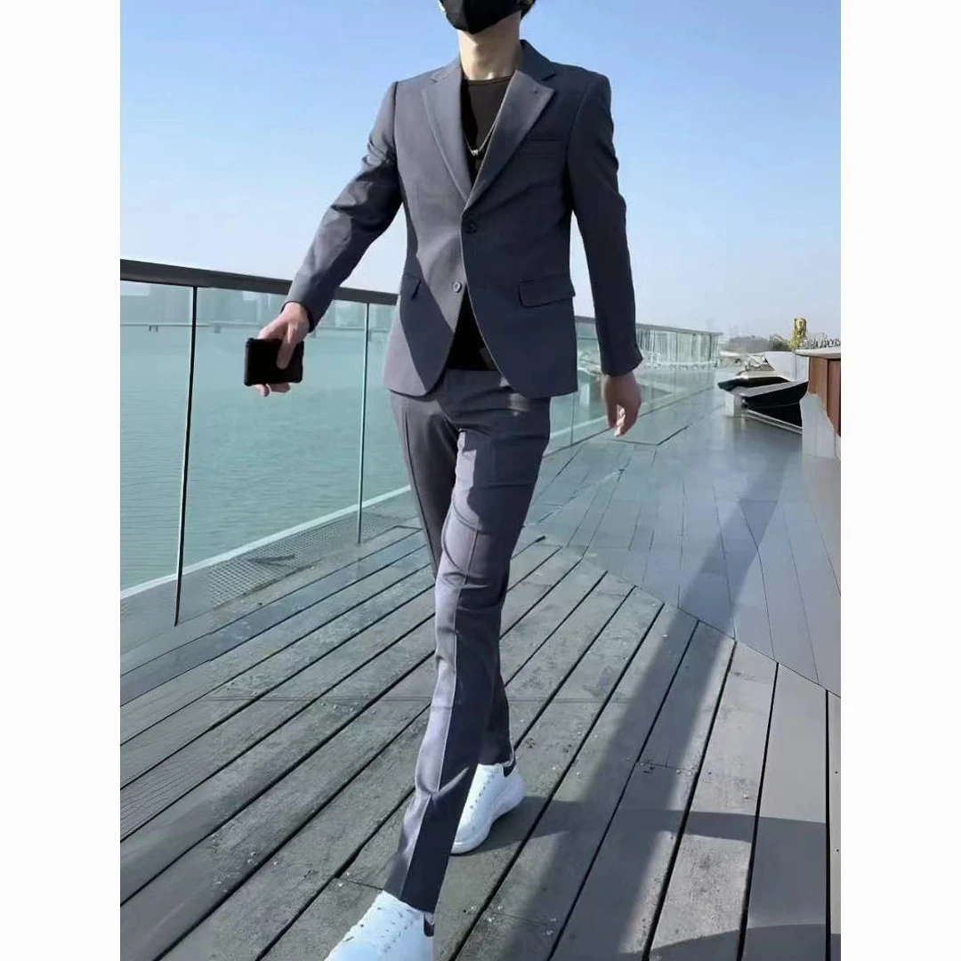 灰色系西服套装男士商务正装修身伴郎痞帅英伦风新郎结婚礼服西装