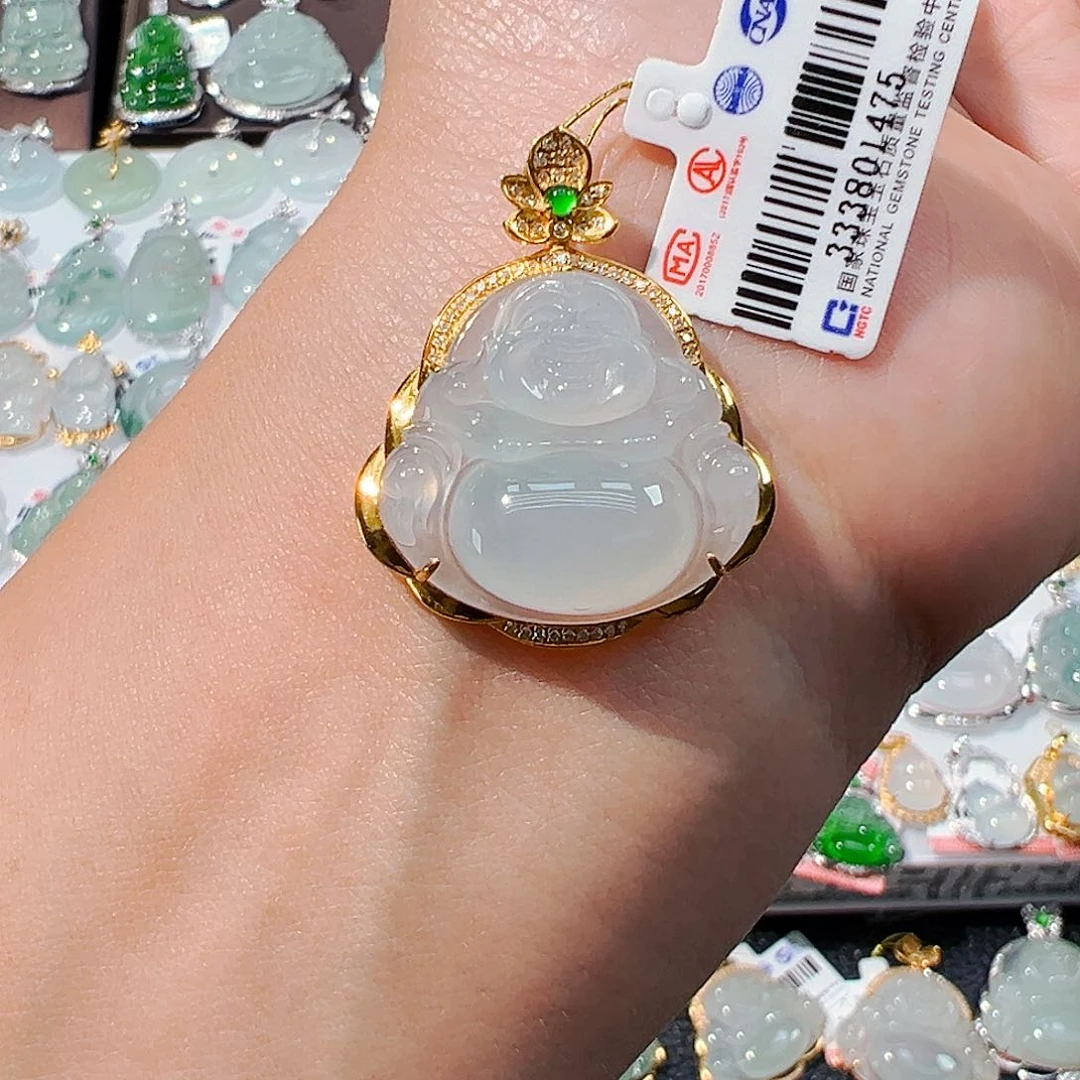 吊坠(不含链)18K金镶嵌翡翠佛公
