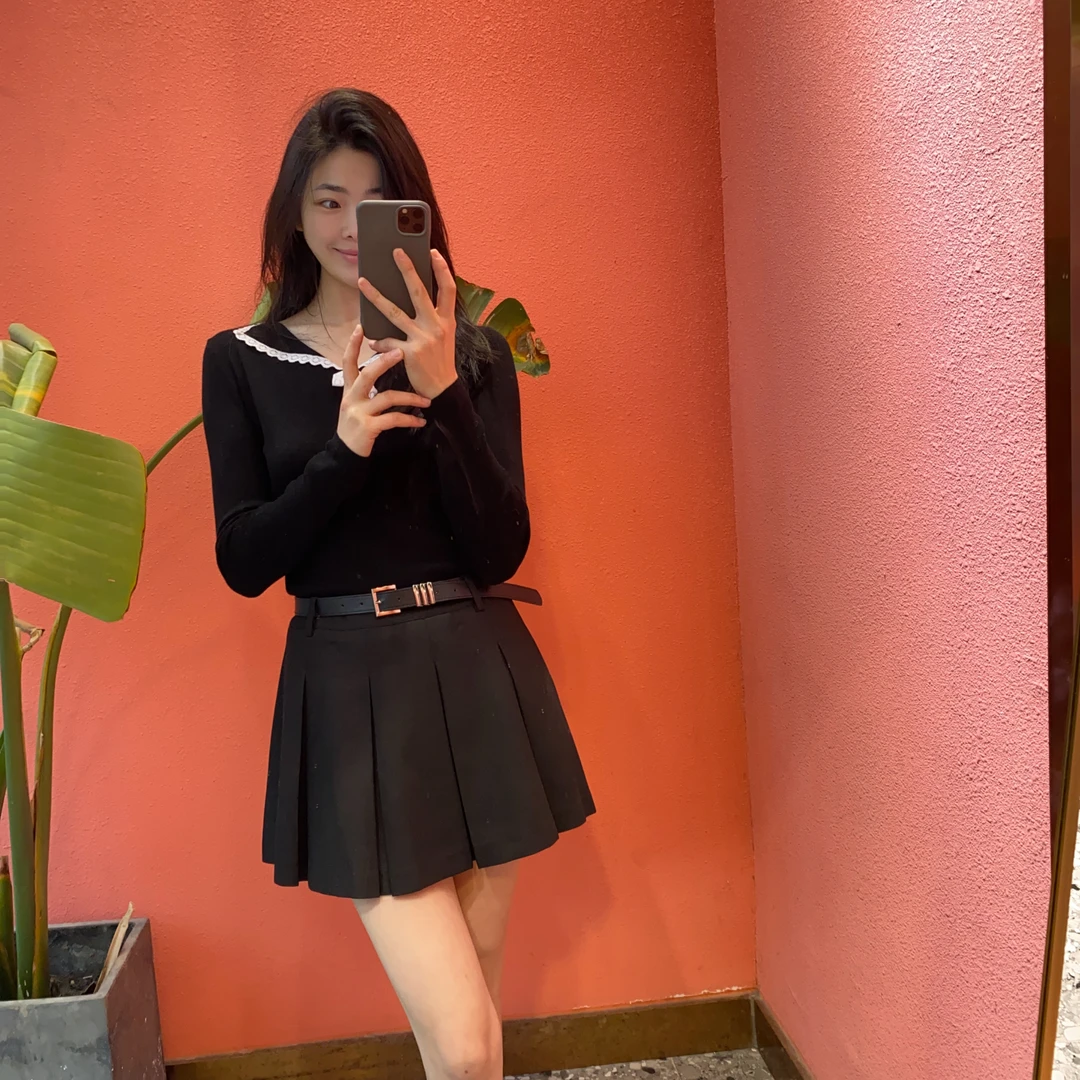 （默茗服装）简约款腰带百褶半裙