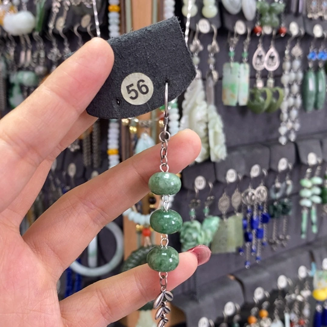 翡翠银S925镶嵌耳饰倾*X25