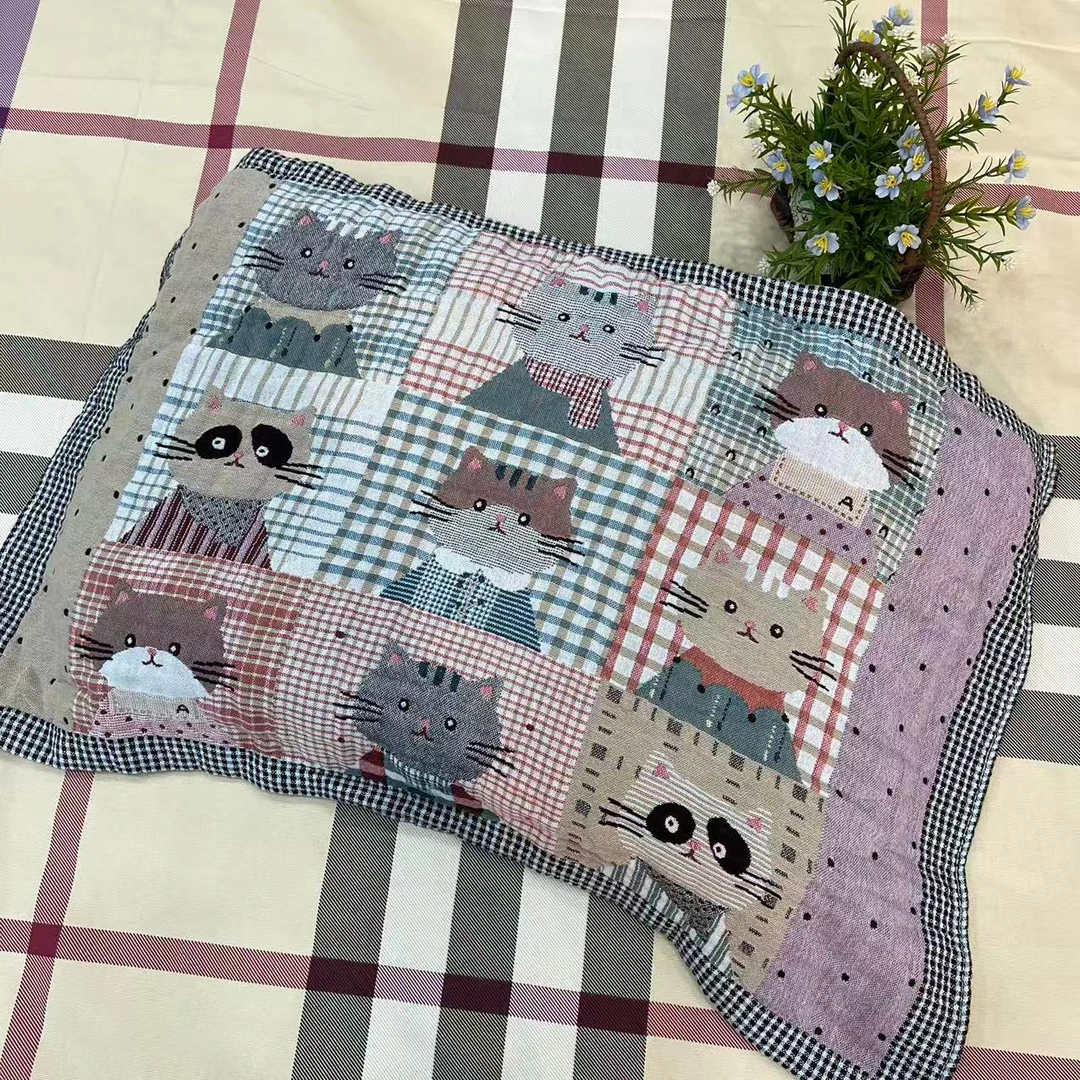 0018花布猫枕巾一对