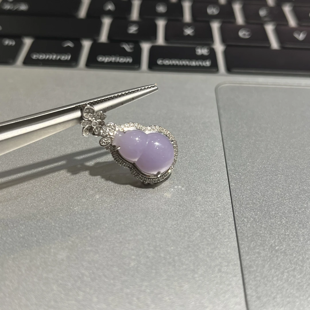 优翠珠宝18K金浓紫罗兰葫芦吊坠无封底一刀切细腻裸8.9-13.8-5.3
