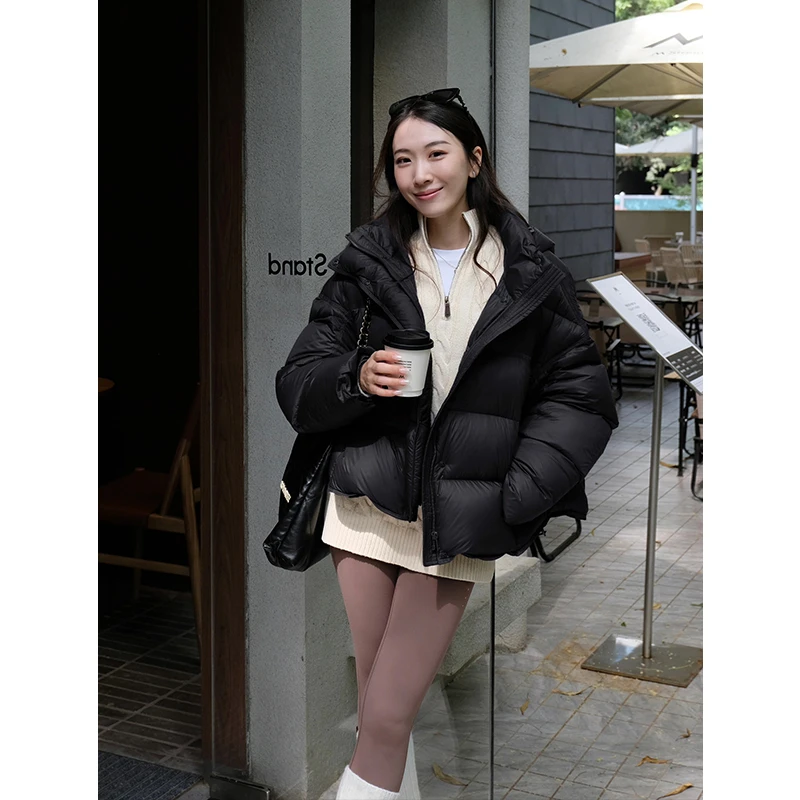 黑色龟背羽绒服2025冬季新款小个子加厚休闲韩版宽松面包服外套