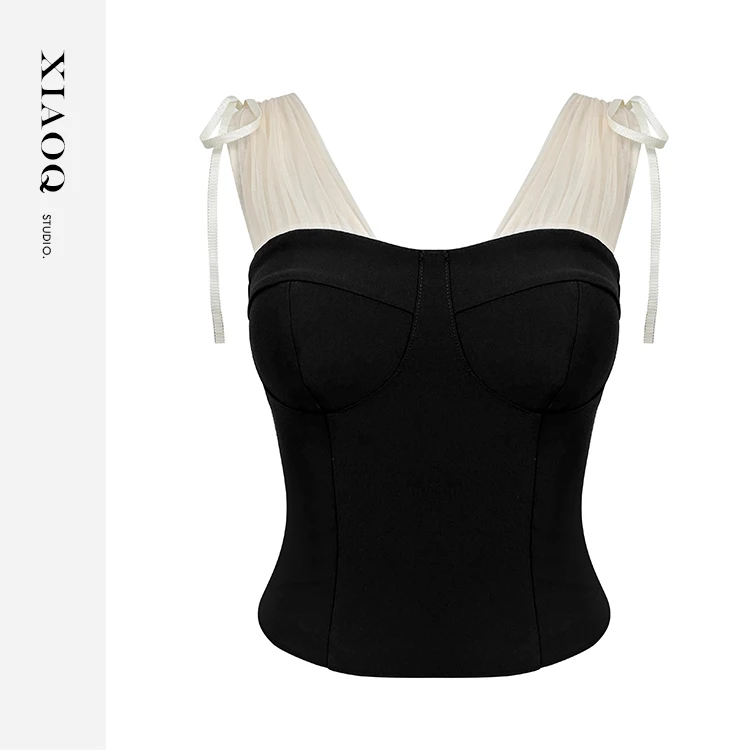 XIAOQ「甜欲方程式」露丝同款法式褶皱拼接吊带修身背心辣妹80960 T