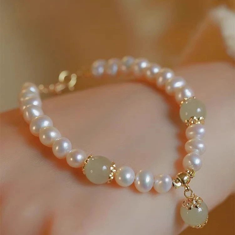 铁合金石英石手链 新中式玉石珍珠手链女小众ins设计轻奢高级感手