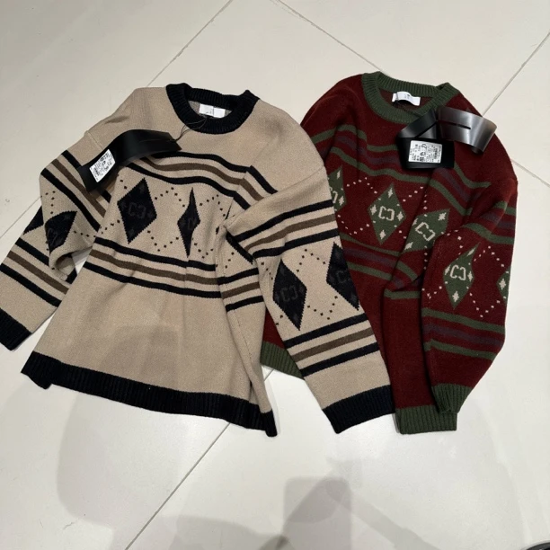 #3944休闲长袖圆领大版笑脸毛衣