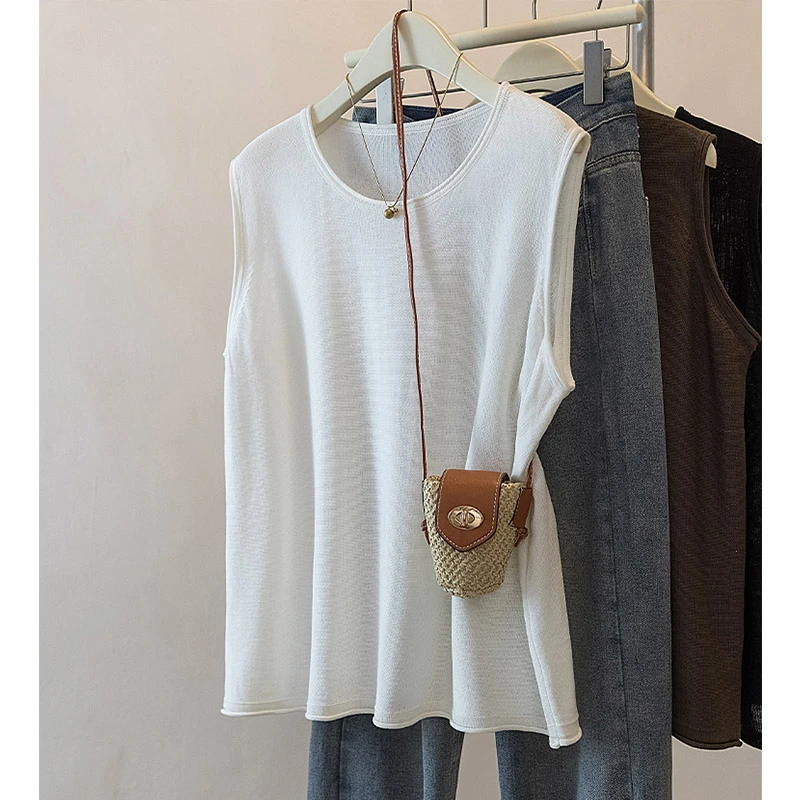 竹节棉背心女夏天外穿内搭宽松大码显瘦冰丝无袖针织打底吊带上衣