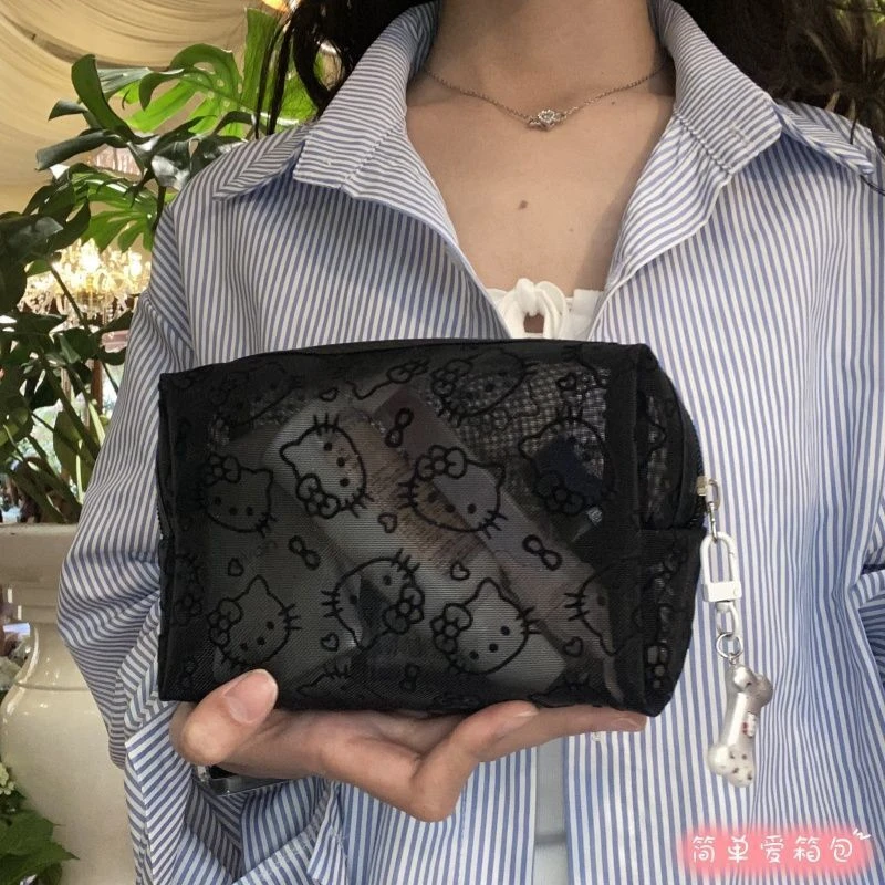 杂物收纳包学生便携小手拿包可爱kitty网纱补妆包便携外出数据线