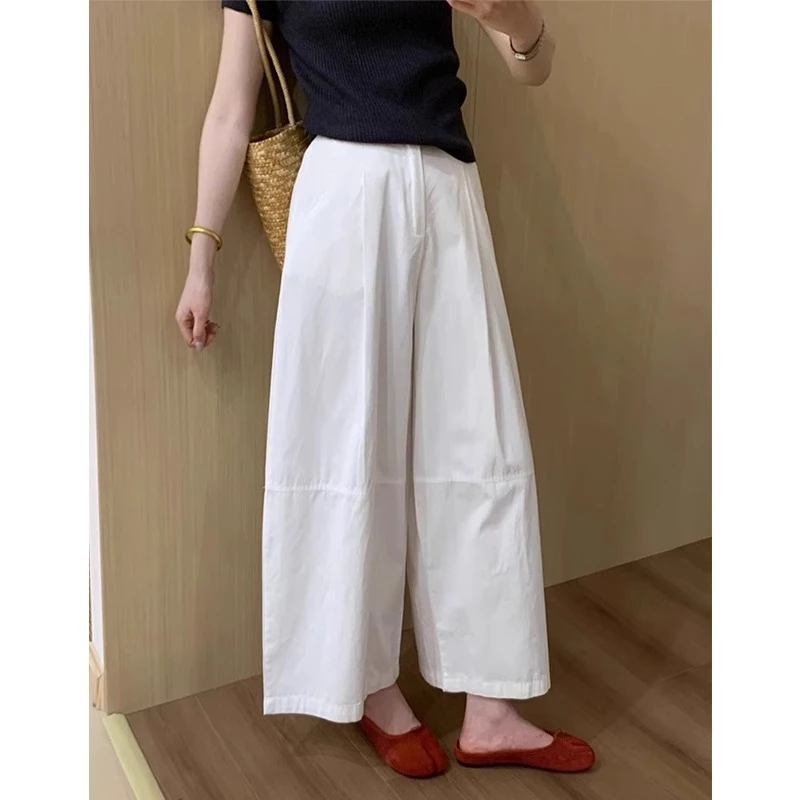 白色高腰阔腿牛仔裤女夏季薄款大码梨形身材宽松显瘦直筒九分裤子