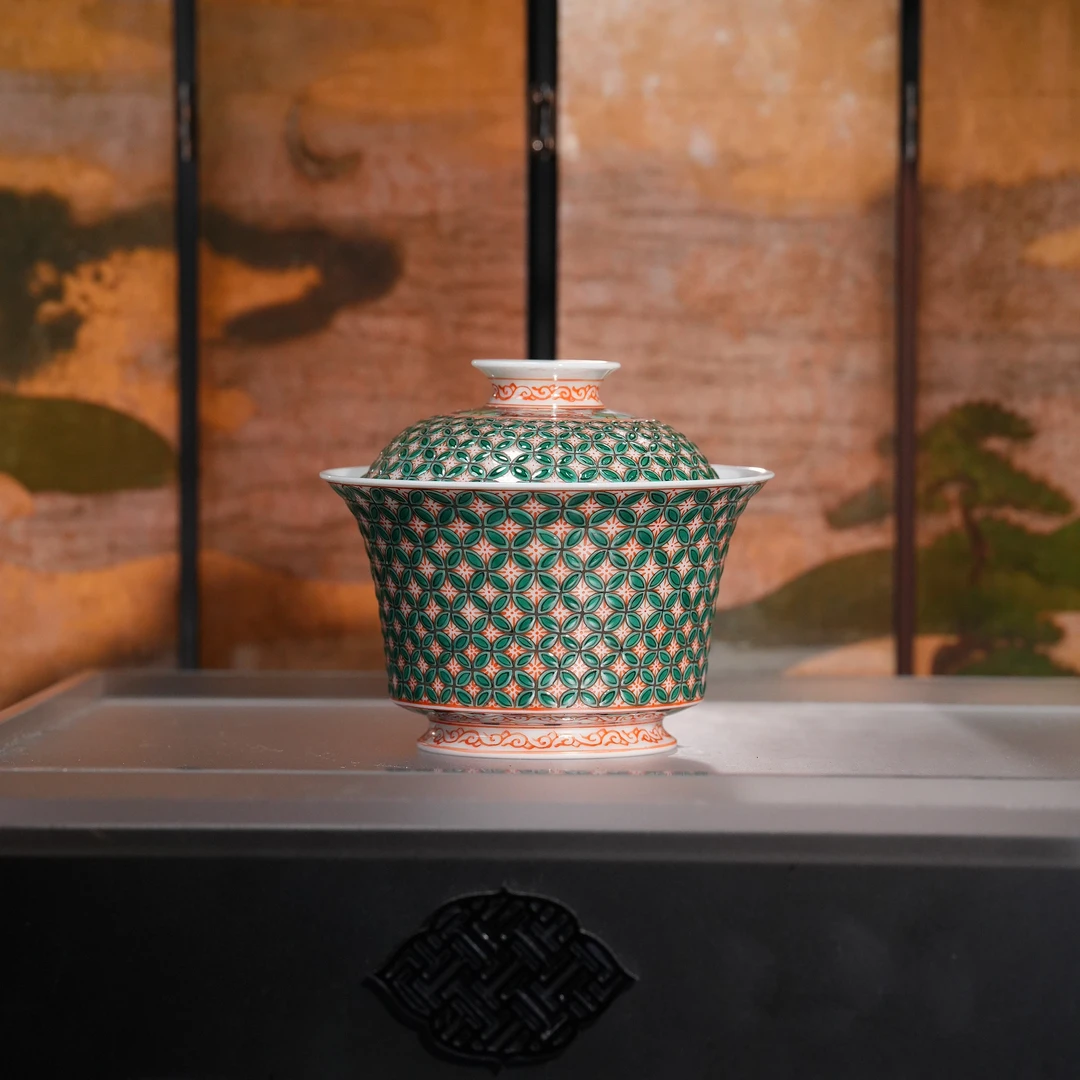 立勤堂丨古彩铜钱马蹄盖碗容量120cc陶瓷