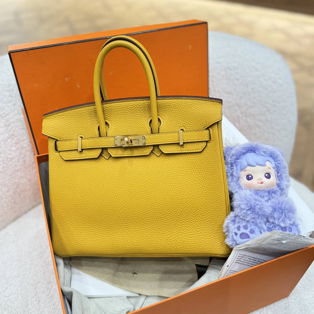 未使用 Hermes/爱马仕 Ck刻9D琥珀黄birkin25金扣togo皮包刻