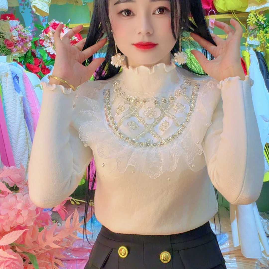 法式气质加绒半高领打底衫女加绒显瘦修身洋气上衣