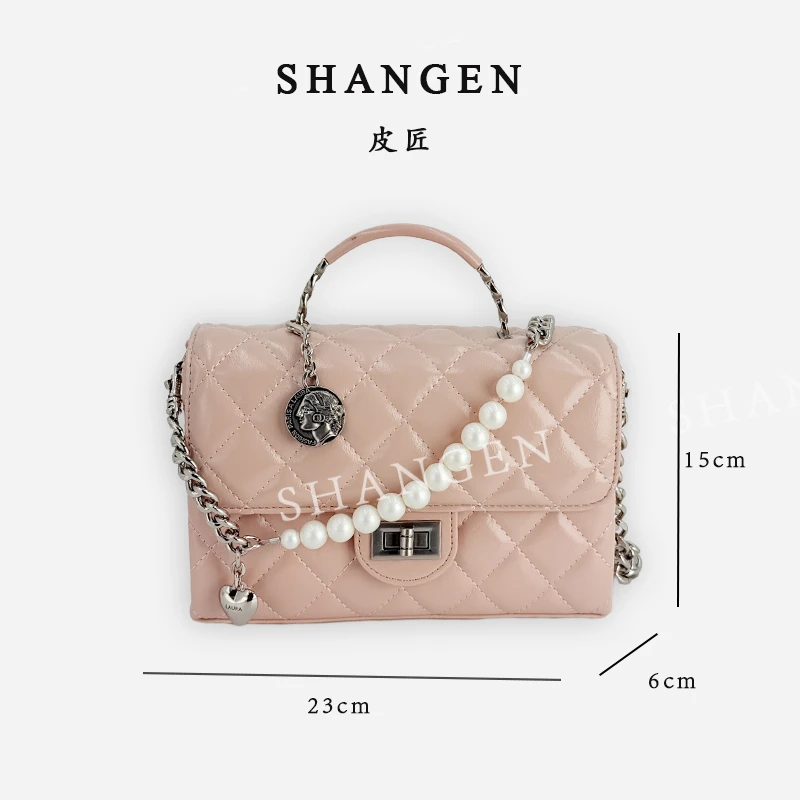 【尚恩CC】SD-5189-樱花粉-轻奢菱格小香女士新款手提斜挎包