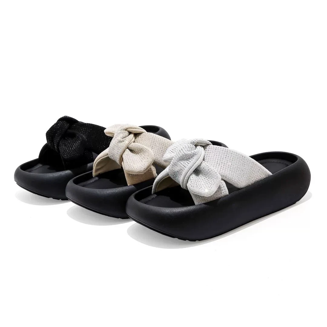 【退货补运费】增高拖鞋女2025夏季新款小个子蝴蝶结带钻女鞋