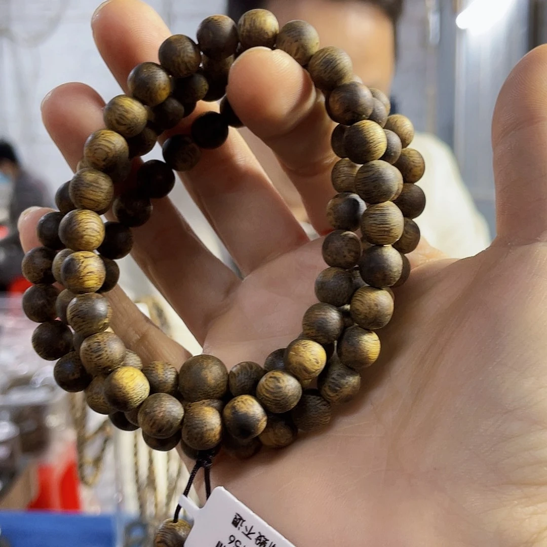 沉香手串野生绿棋圆珠长串0.8/31克多样性发一