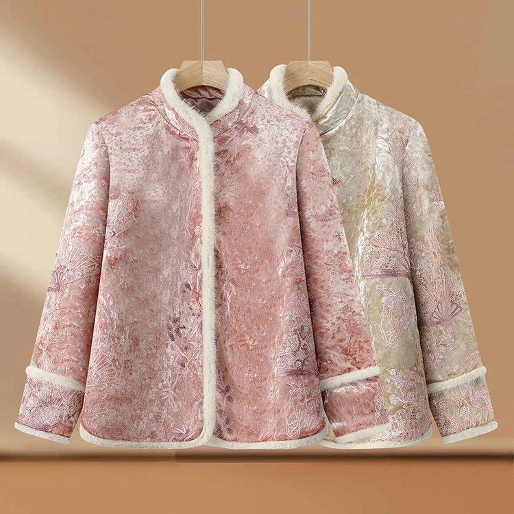 冬季新中式国风加棉加厚外套女时尚气质复古百搭立领保暖毛毛棉衣