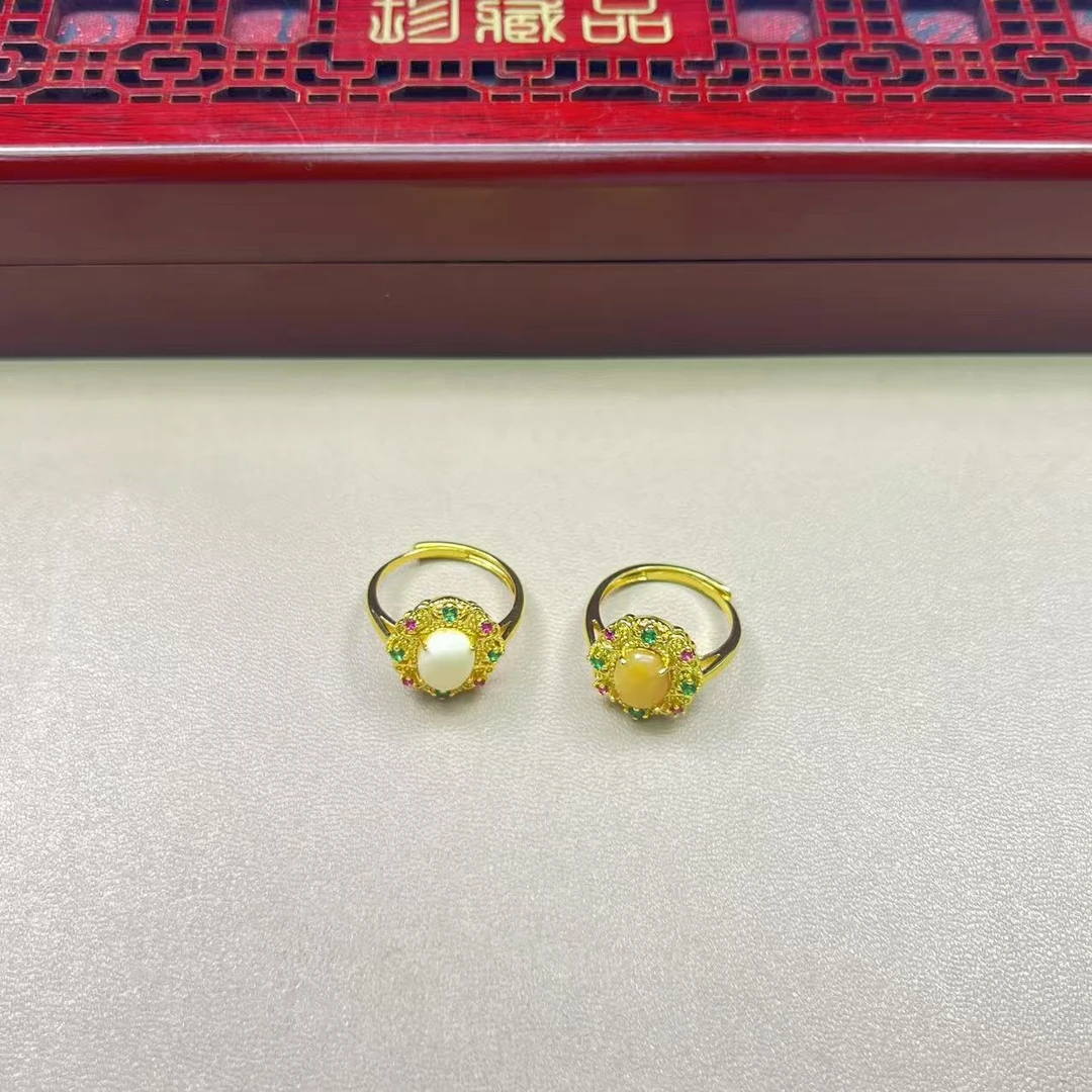 古风设计款 -c519 非凡尊贵 色彩缤纷 多样性发其一琥珀蜜蜡戒指