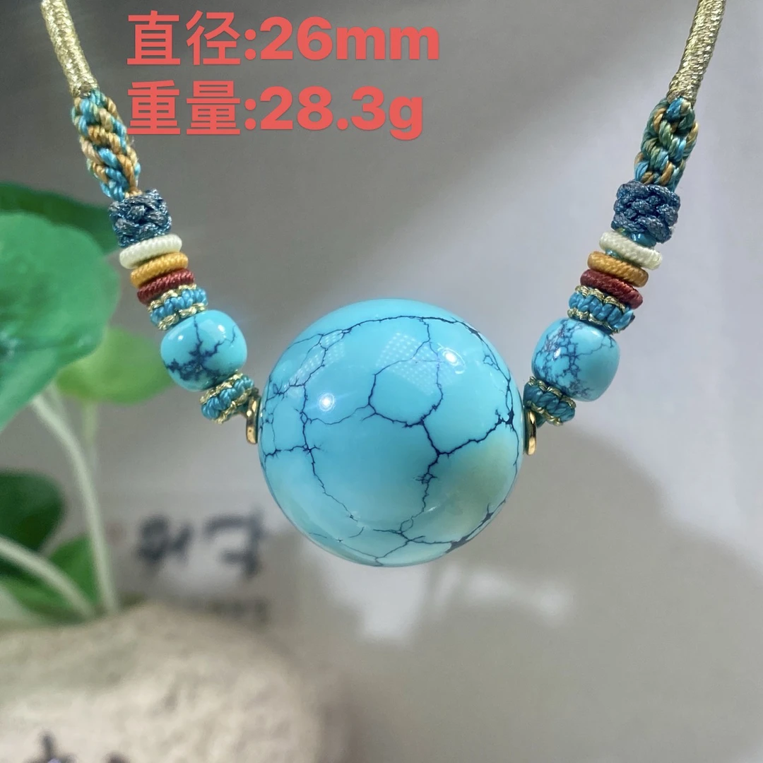 原矿湖北绿松石瓷釉级水草纹大圆珠精编锁骨项链手工蓝色时尚珠珠