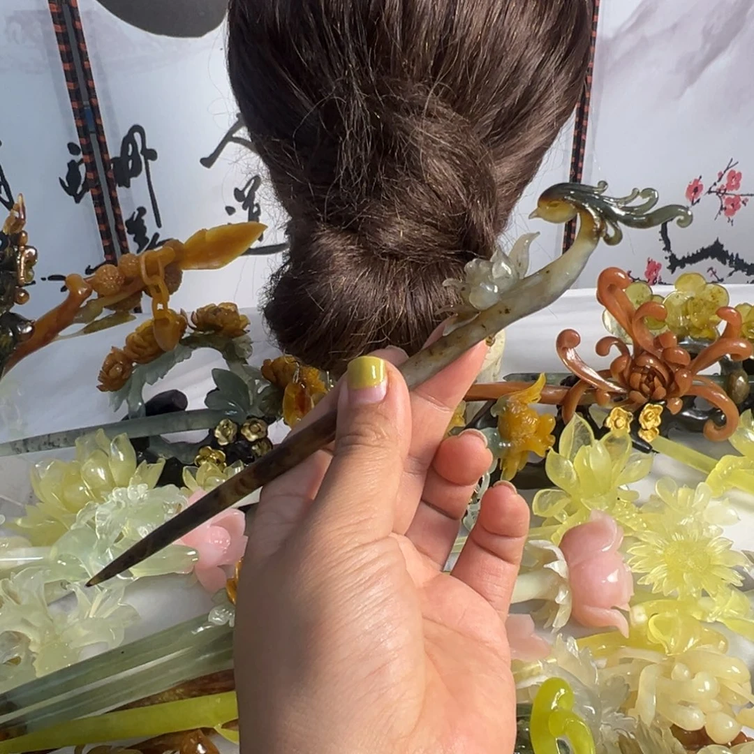 盈***定制蛇纹石玉毛货发饰