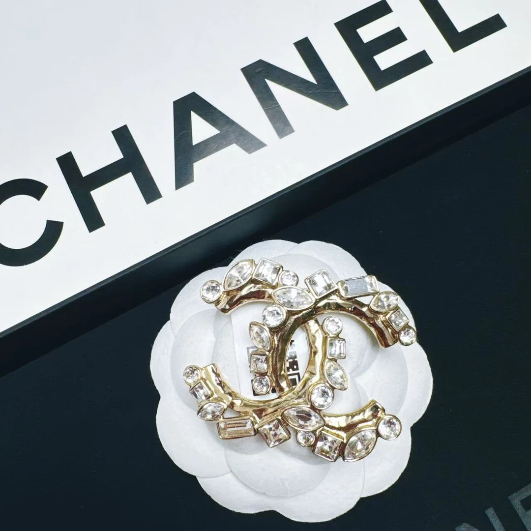 95新 Chanel/香奈儿 柚礼中古/香奈儿莱茵石双C胸针LZ405996