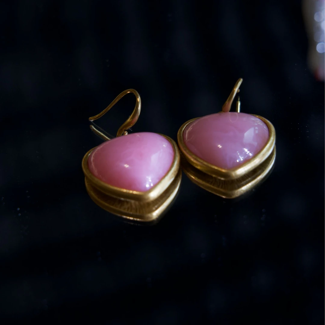 铜合金仿水晶耳饰  【粉色爱心】