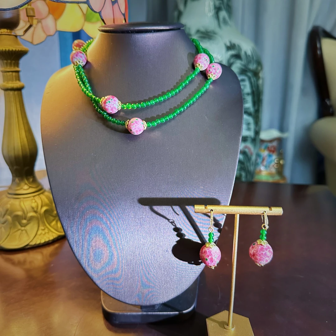 E8794粉蛙皮珠珠项链套装