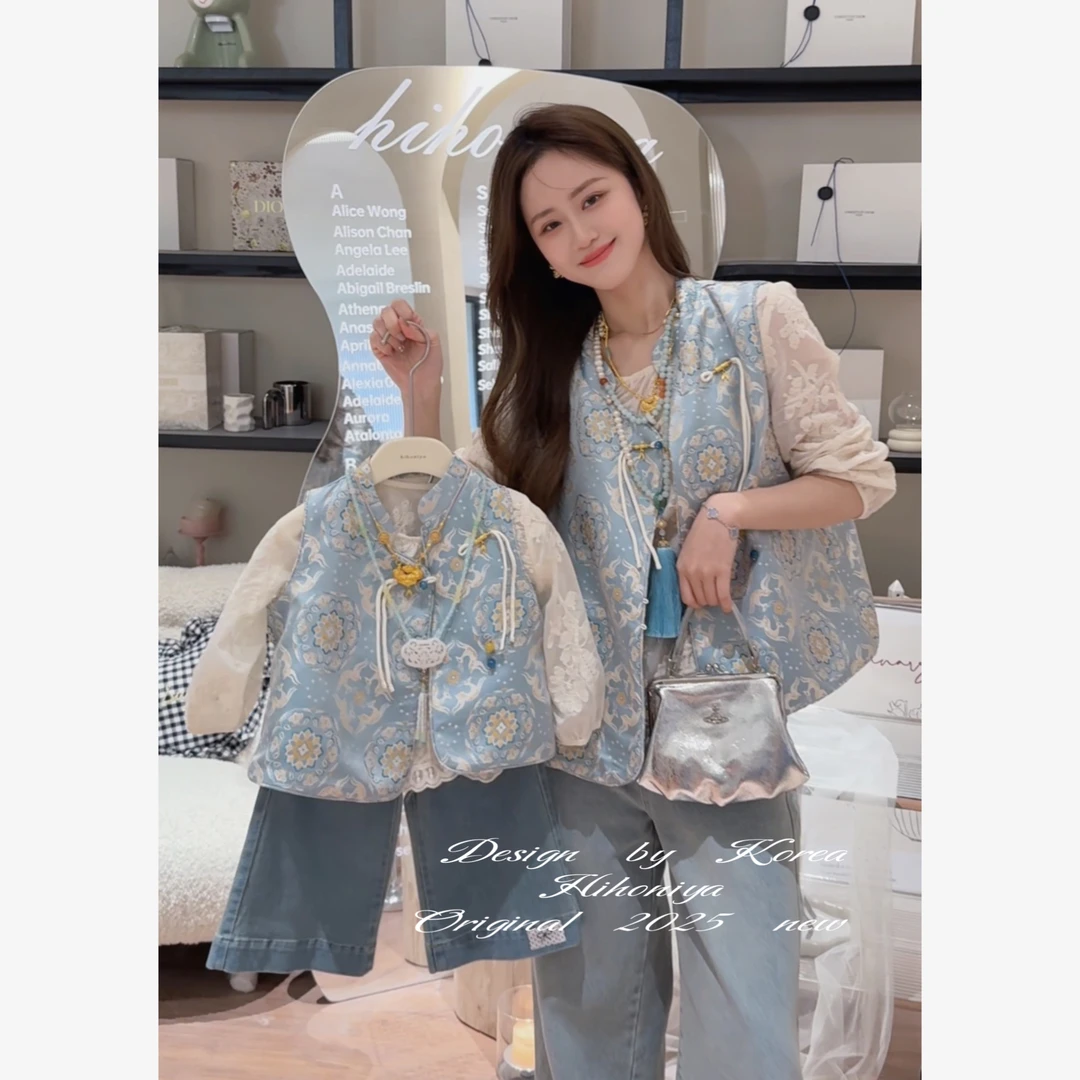 Q【福鹿】二Hihoniya~2025春季亲子款新中式重工绣花韩版套装