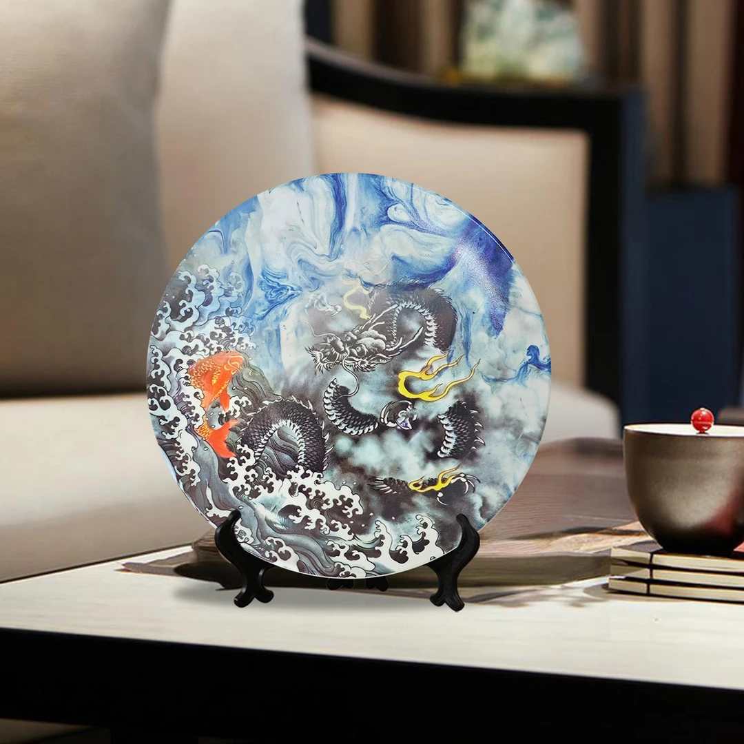 2025新款盘子陶瓷装饰摆盘新中式书架酒柜玄关柜摆件龙2525
