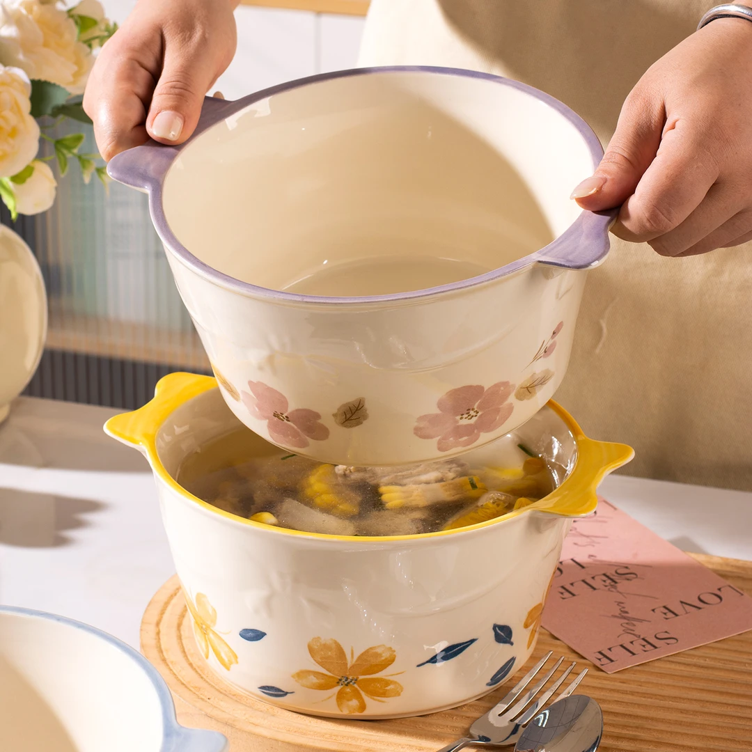 陶瓷带耳汤碗大号家用高档精致特别好看的家用盛汤大碗2025新款