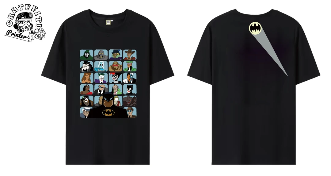 油墨玩家 美式复古 蝙蝠侠 数码直喷 印花纯棉重磅短袖T恤动漫