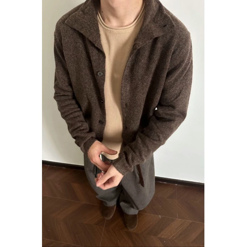 潮流时尚轻熟风半高领针织开衫毛衣男2025秋冬季新款简约长袖上衣