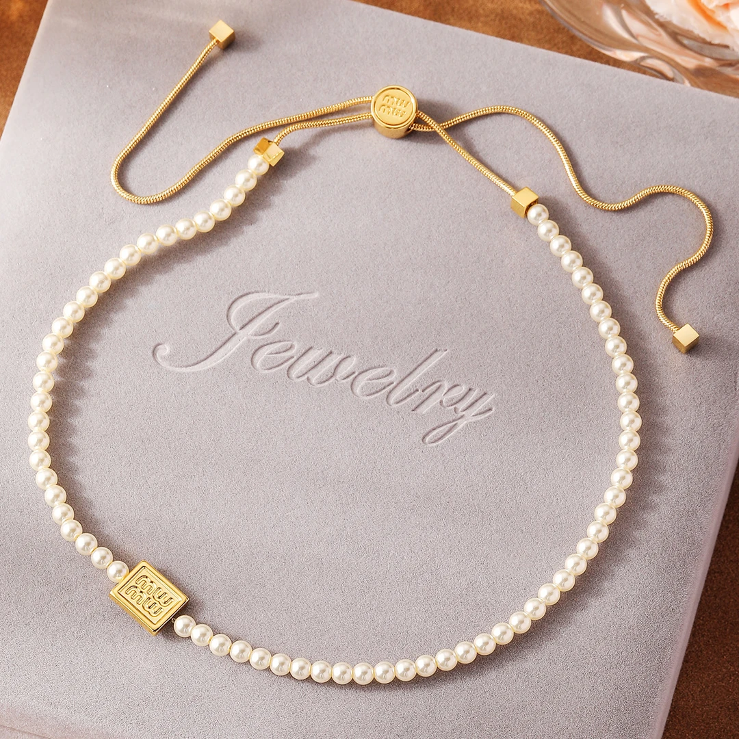 可抽拉珍珠项链春夏方牌项链女款2025年新款爆款