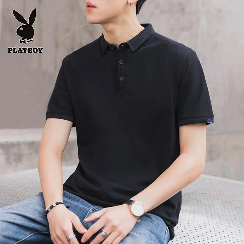 花花公子短袖男polo衫夏季薄款纯色休闲翻领t恤简约高端商务上衣